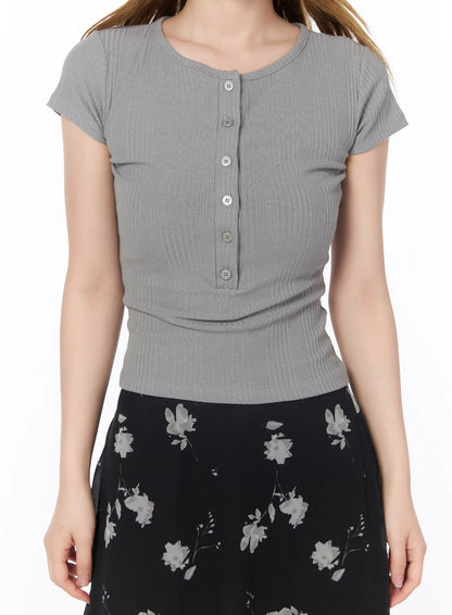 Casual Ribbed Button-Up Top CY508