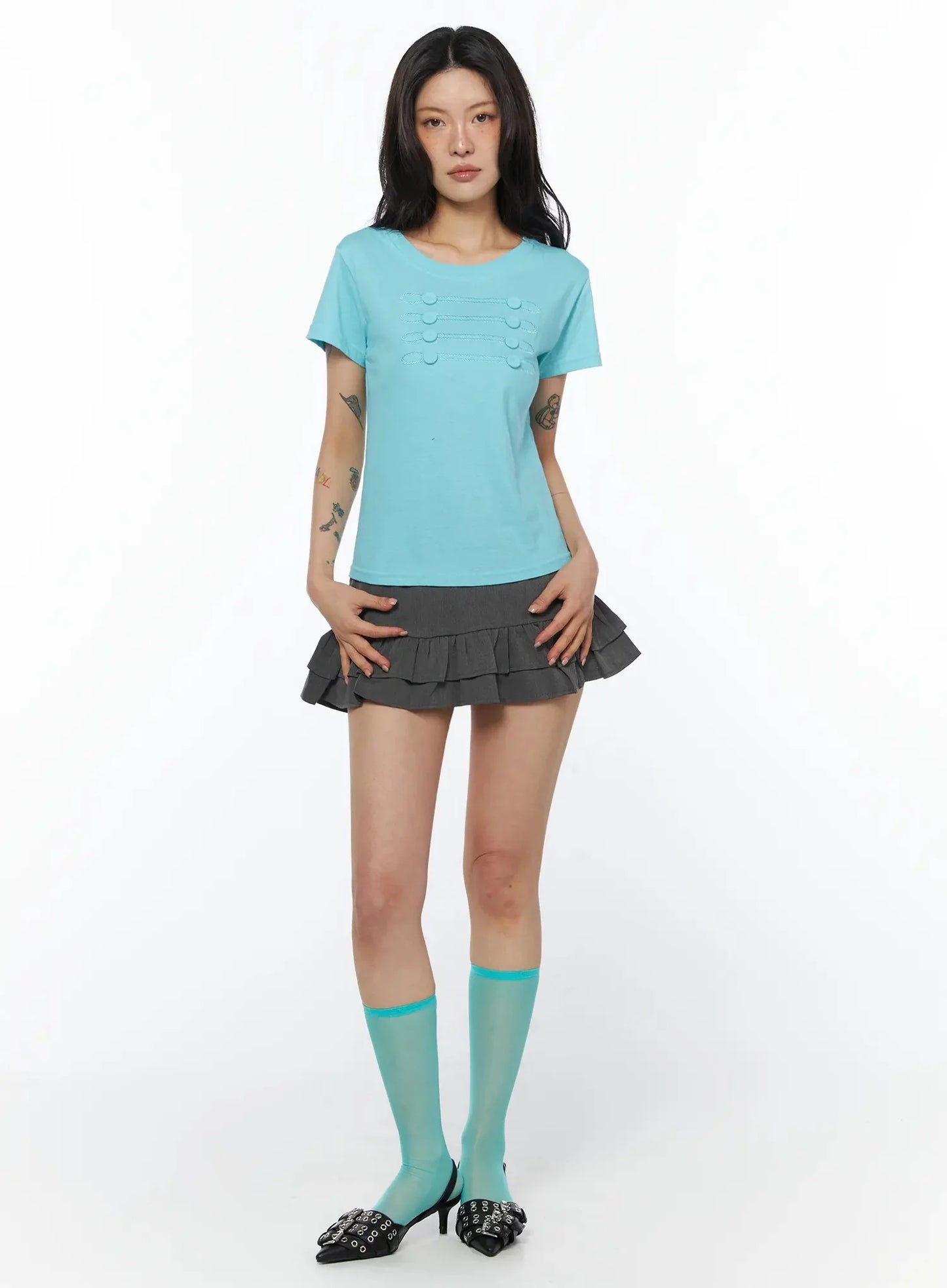 Chic Button Design T-Shirt IU508