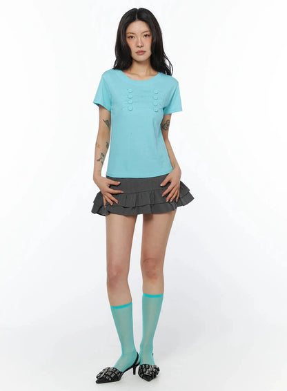 Chic Button Design T-Shirt IU508