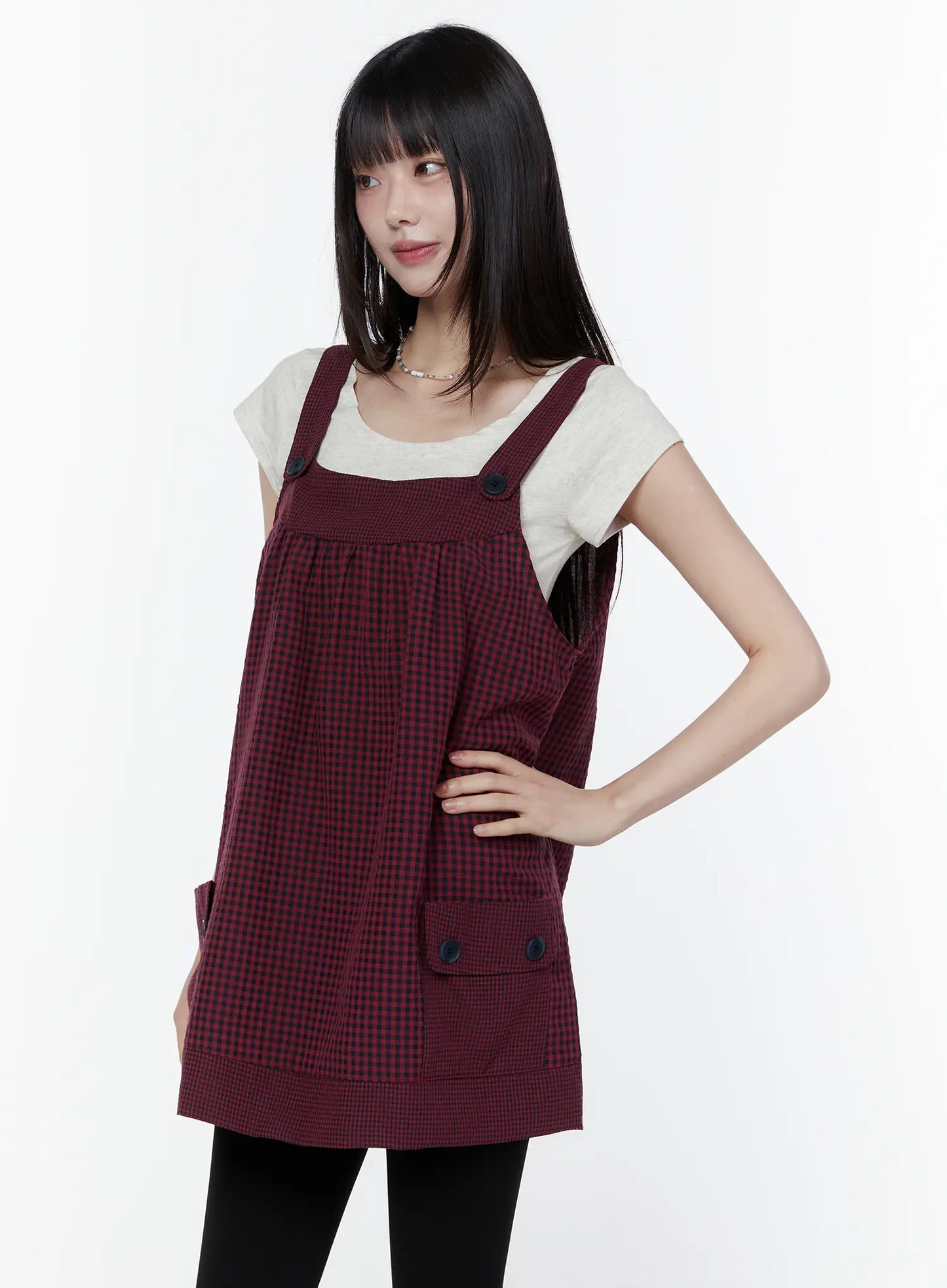 Button Accent Plaid Mini Dress CU508