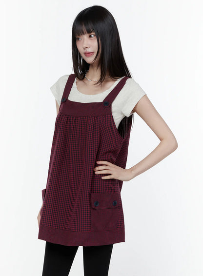 Button Accent Plaid Mini Dress CU508