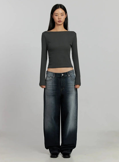 Boat Neck Long Sleeve Top IJ505