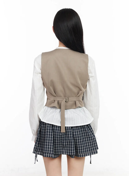 Buttoned Back Belted Crop Vest CM519