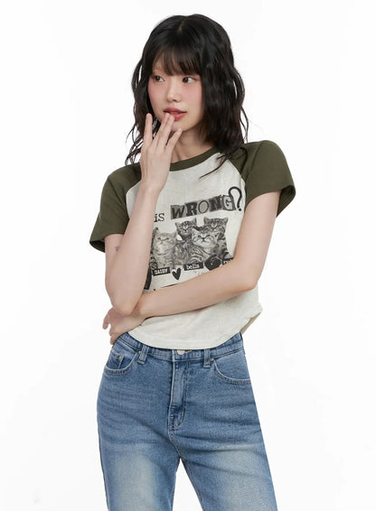Cat Graphic Raglan Tee IL531