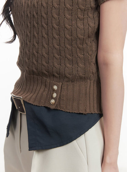 Cable Knit Short Sleeve Sweater CA510
