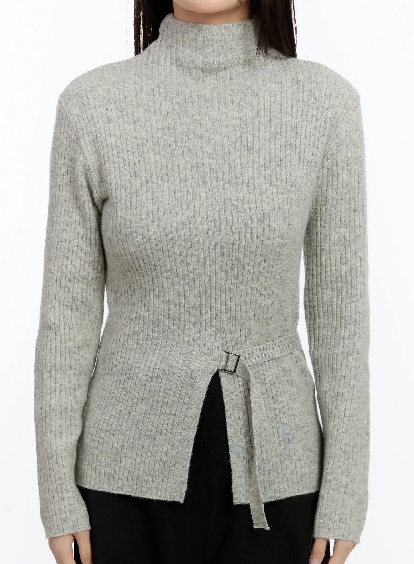 Buckle Ribbed Half Turtleneck Sweater