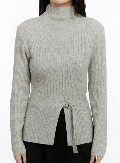 Buckle Ribbed Half Turtleneck Sweater