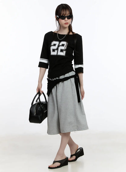 Casual Numeric Print Boatneck Top CA503