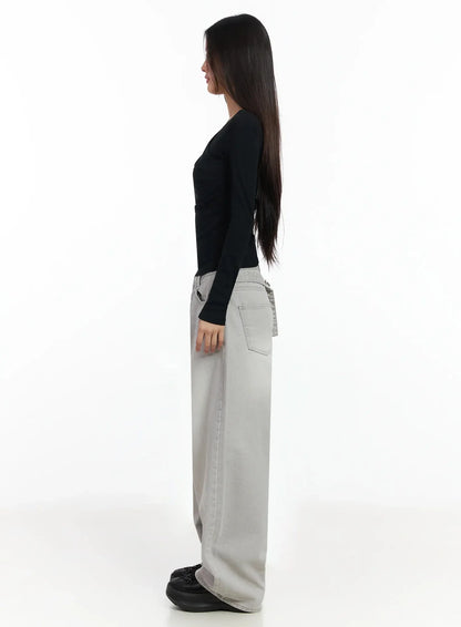 Cece Stone Washed Wide Leg Jeans IA508