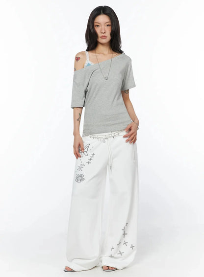 Casual One-Shoulder Oversized Tee IU508