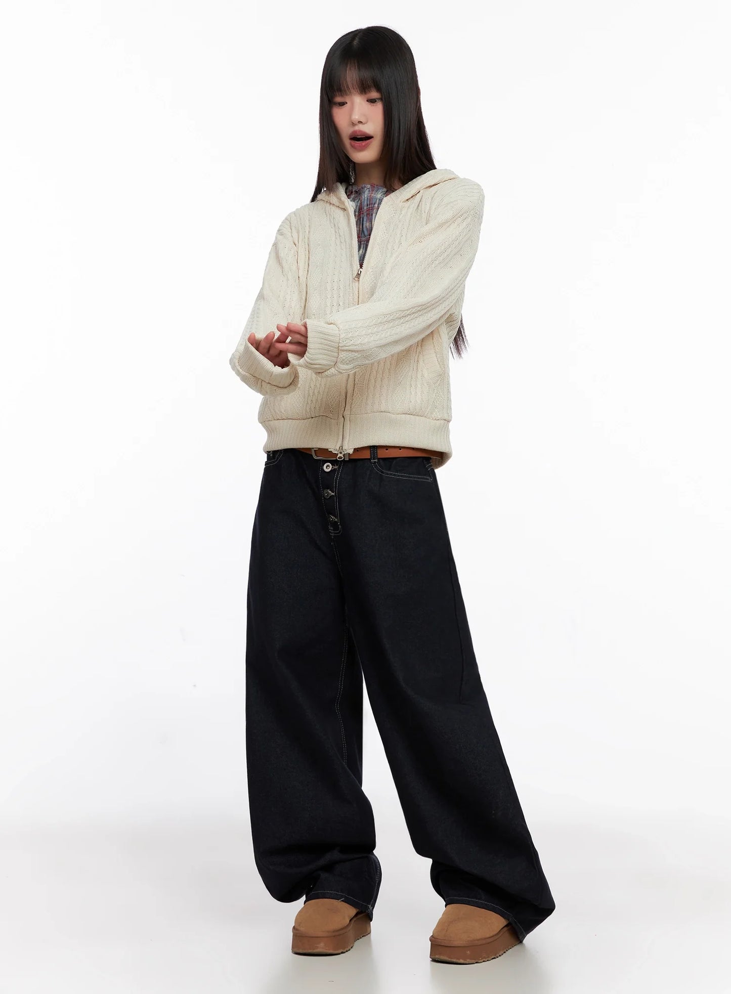 Cable Knit Zip-Up Hoodie IN503