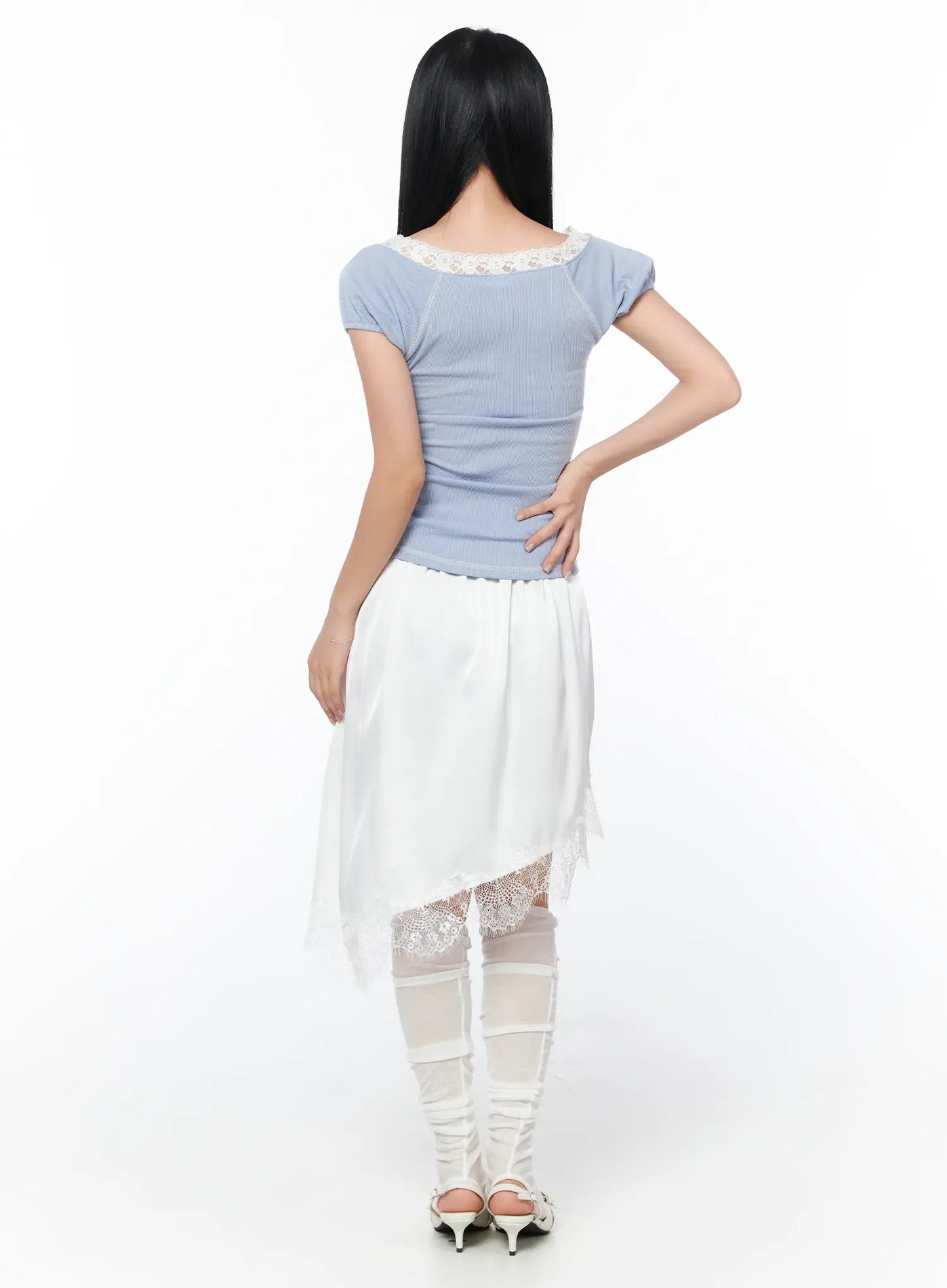Asymmetrical Lace Midi Skirt CY512