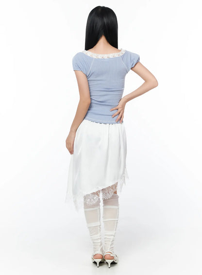 Asymmetrical Lace Midi Skirt CY512