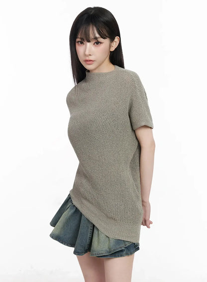 Asymmetric Half-Neck Knit Top IU509