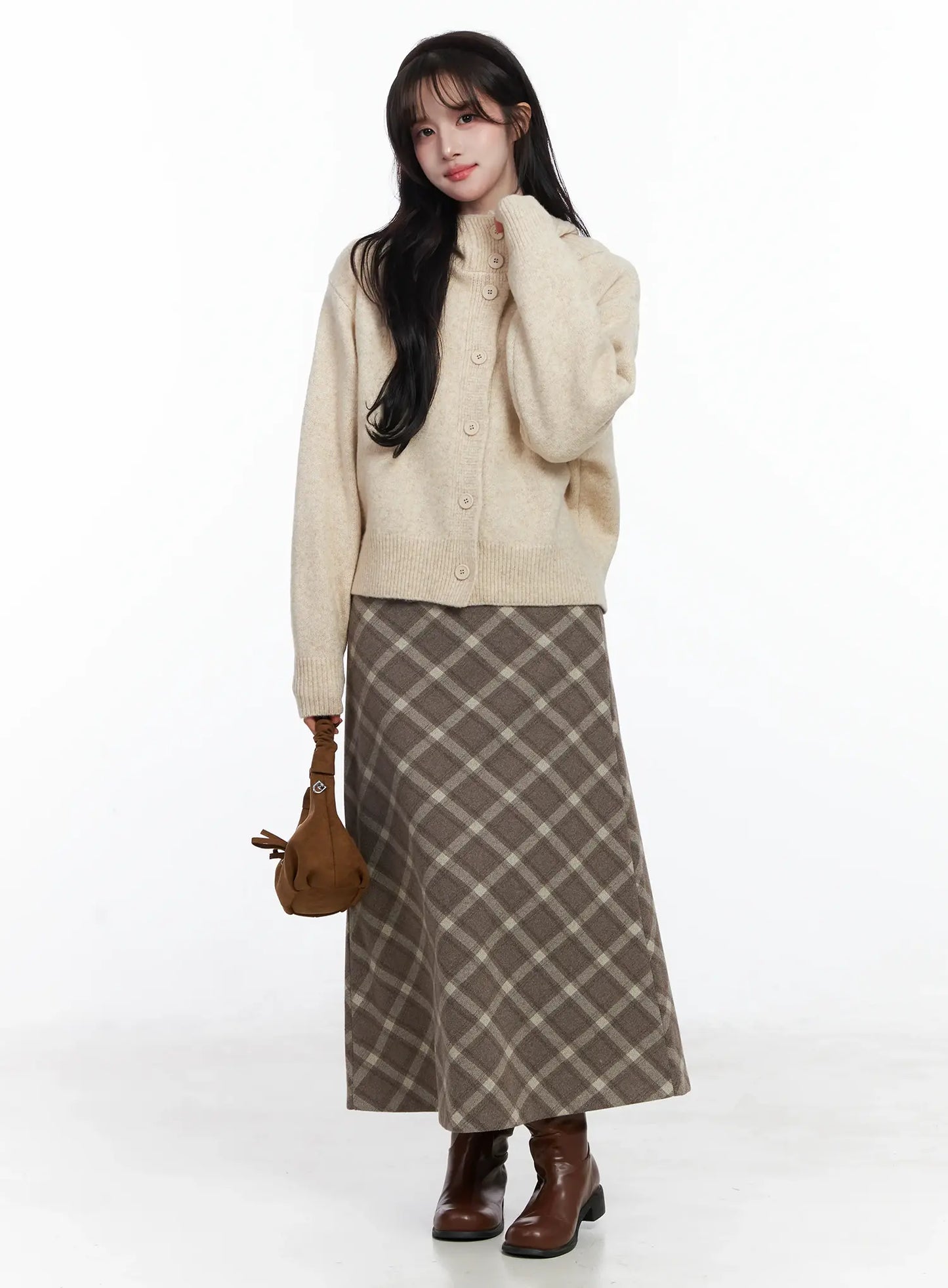 Buttoned Knit Hoodie IJ529