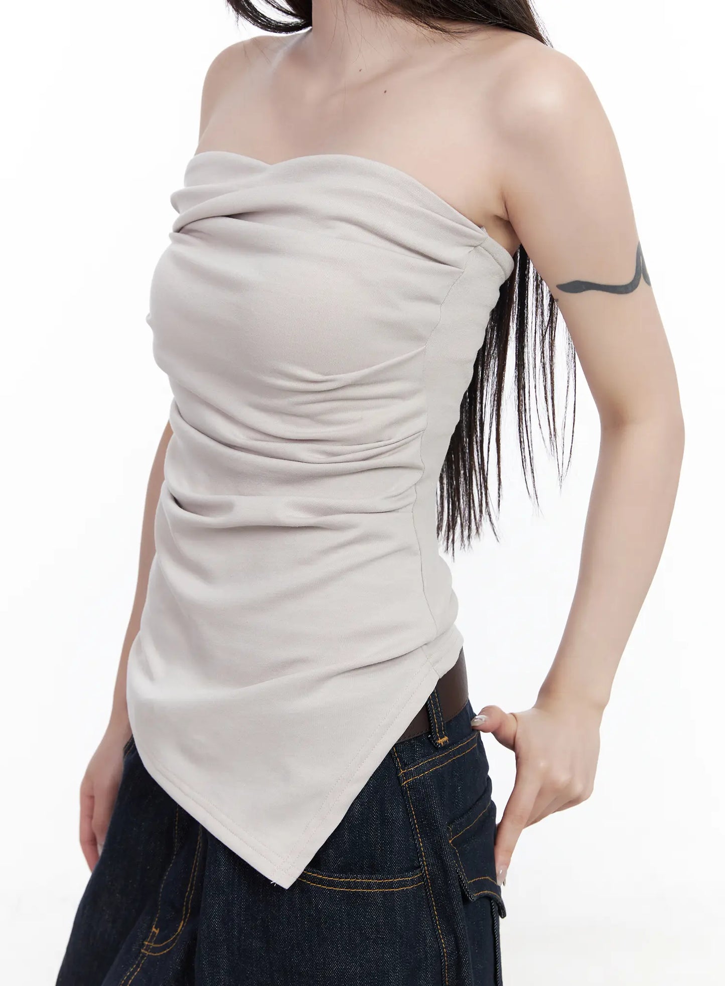 Asymmetric Shirred Tube Top CF523
