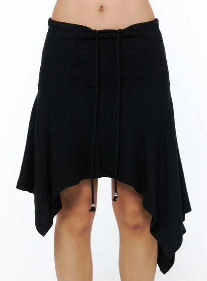 Asymmetric Midi Skirt with Drawstring CU512