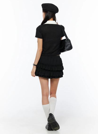 Banding Waist Ruffle Mini Skirt CU522