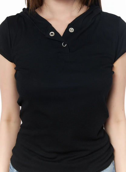 Casual Snap-Button Hooded Tee CY529