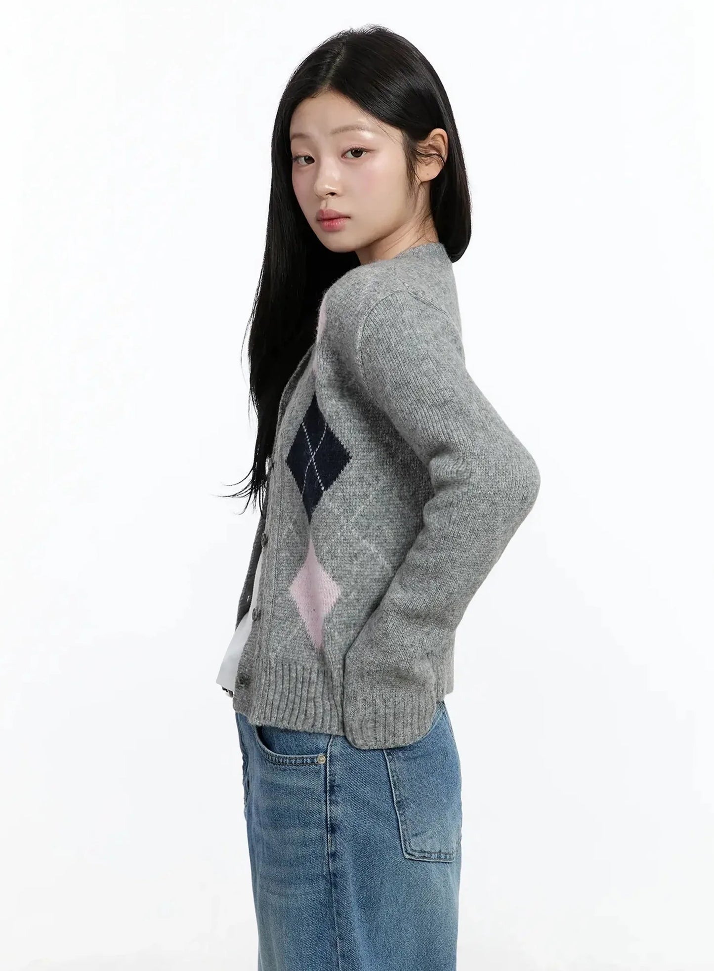 Argyle Pattern Knit Cardigan IM519