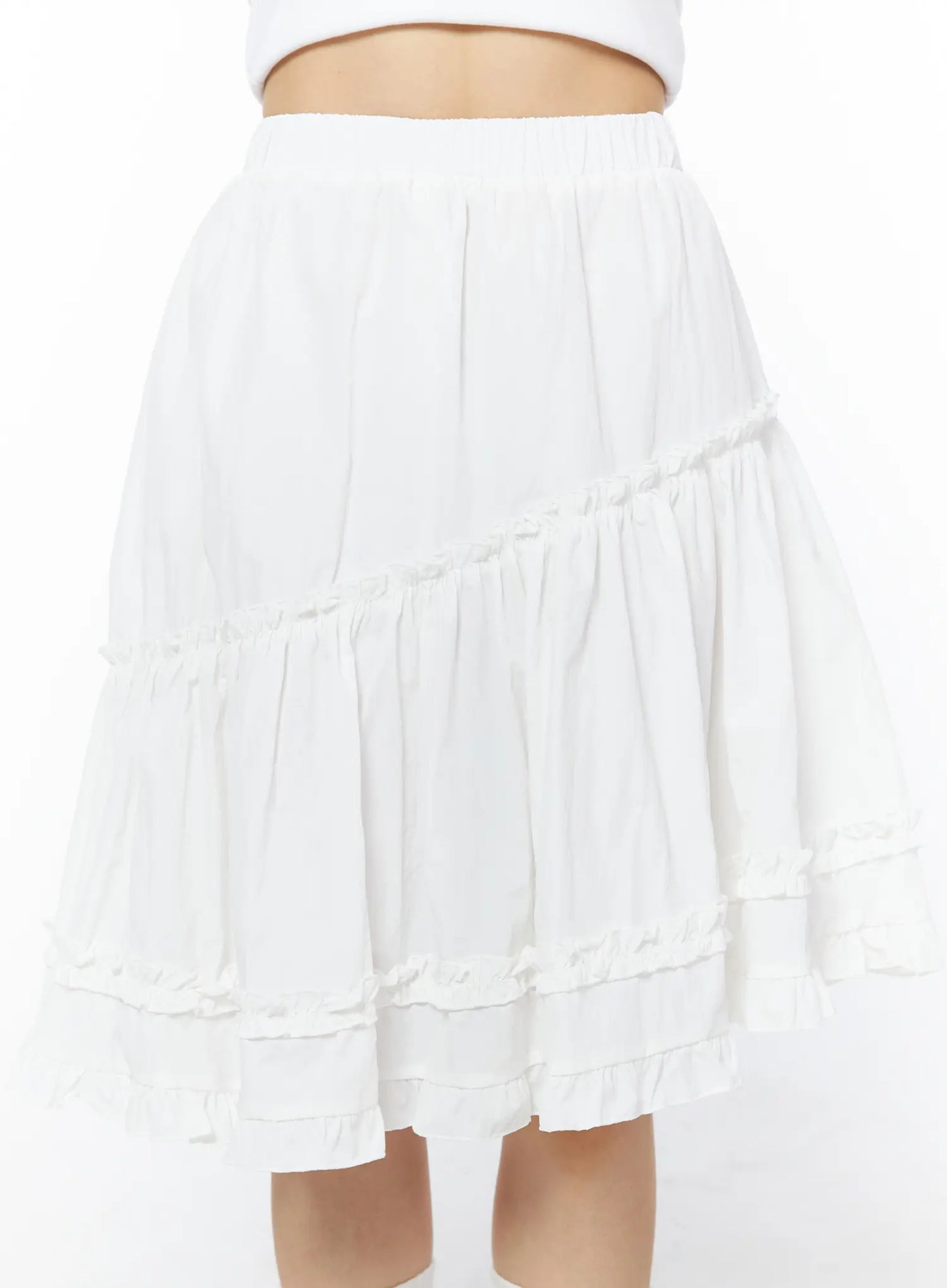 Asymmetric Frill Trim Midi Skirt CD805