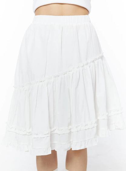 Asymmetric Frill Trim Midi Skirt CD805