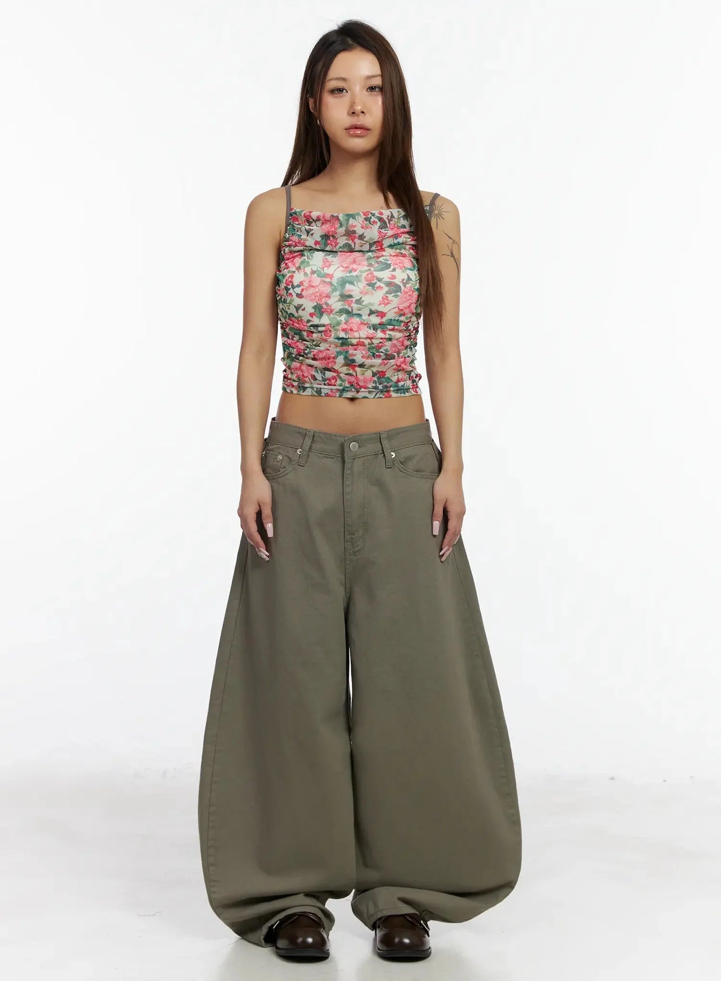 Back Corset Belt Wide-Leg Cotton Pants IA527