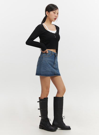 Classic Denim Washed Mini Skort IF510