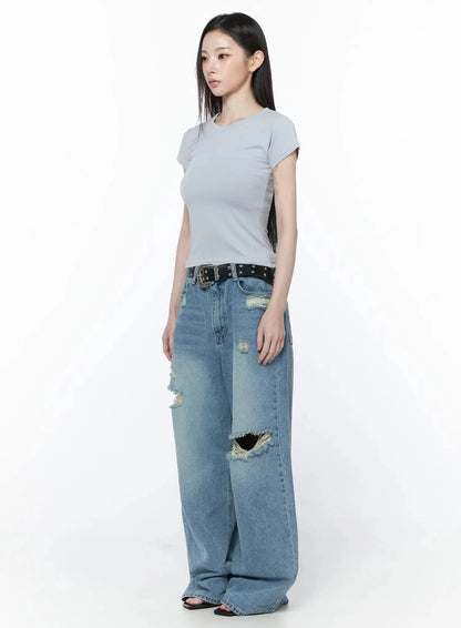 Ares Wide Leg Distressed Jeans IU512