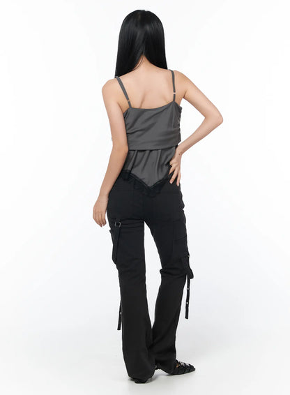Black Bucle Bootcut Cargo Pants CY513