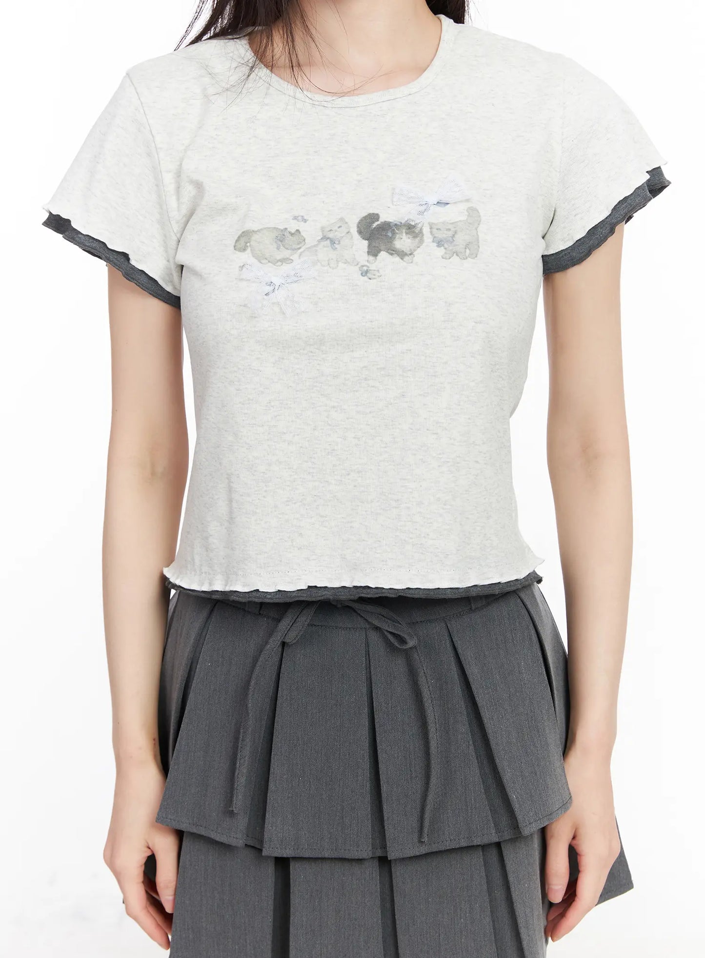 Cats and Bows Crop Baby Tee CM518