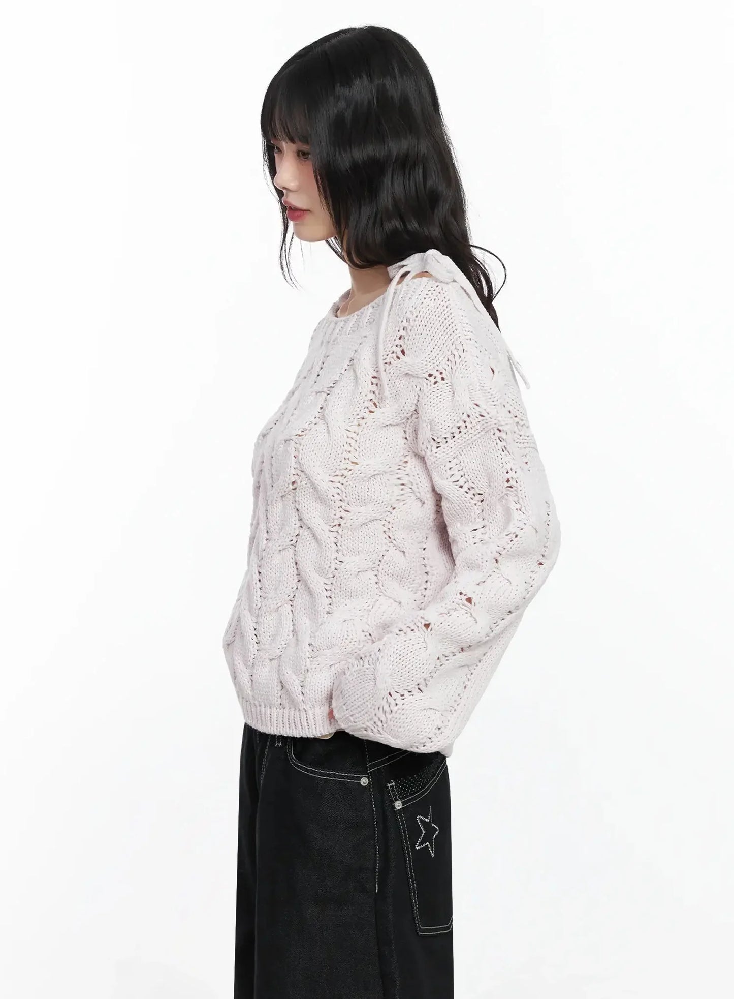 Boat Neck Cable Knit Top IF505