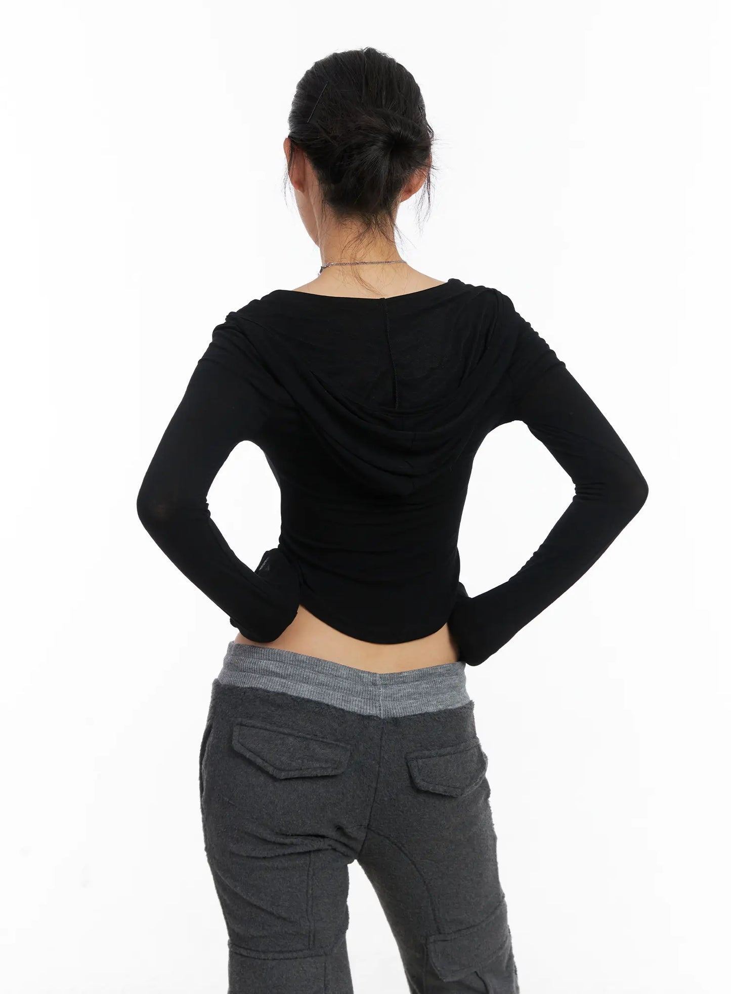 Buttoned Hooded Long Sleeve Crop Top CD509