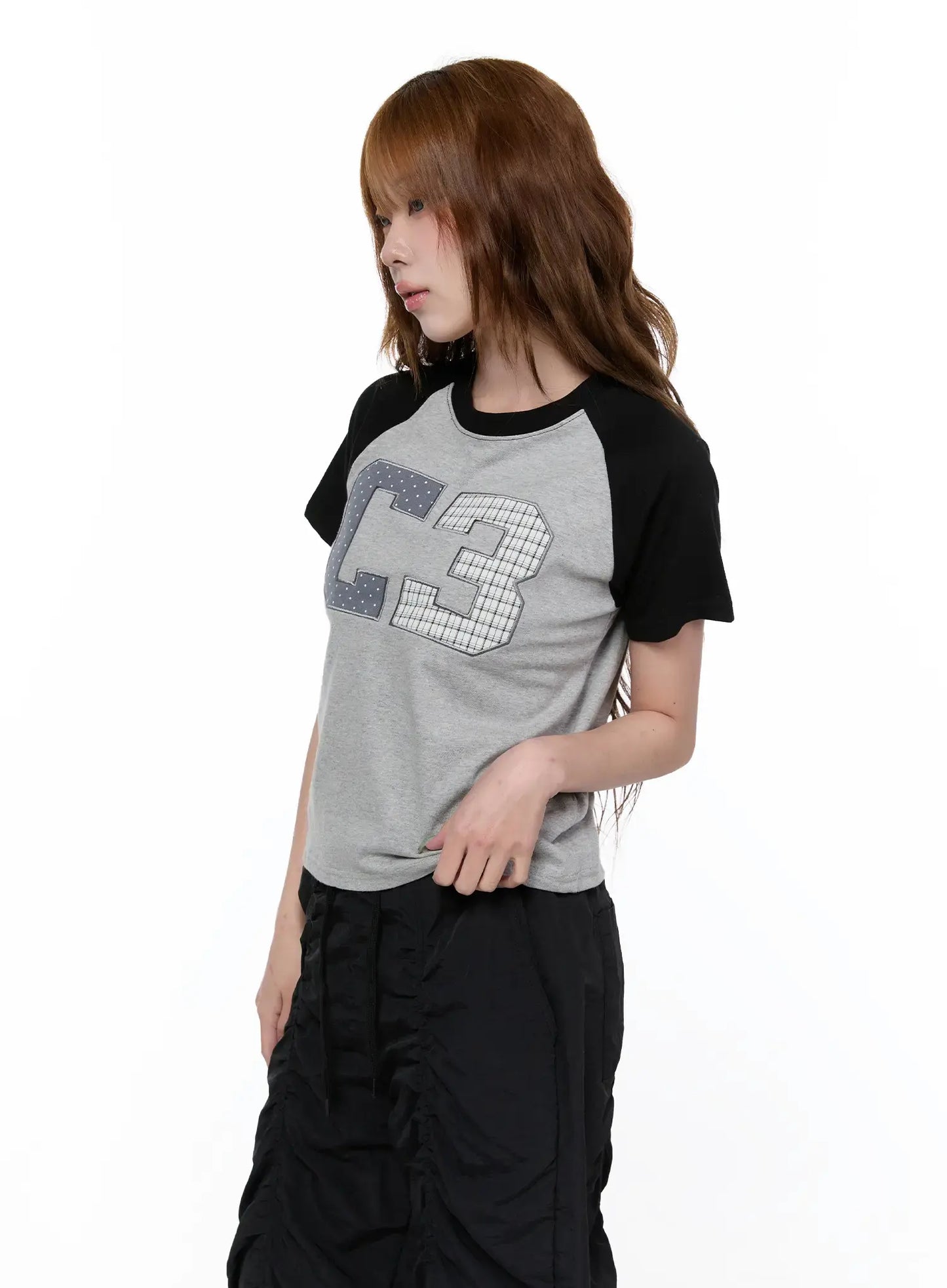 Checkered Graphic Short Sleeve Top CA522