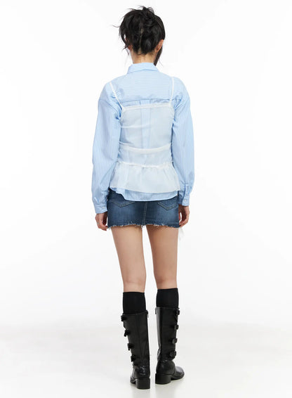 Classic Frayed Hem Denim Mini Skirt CM516