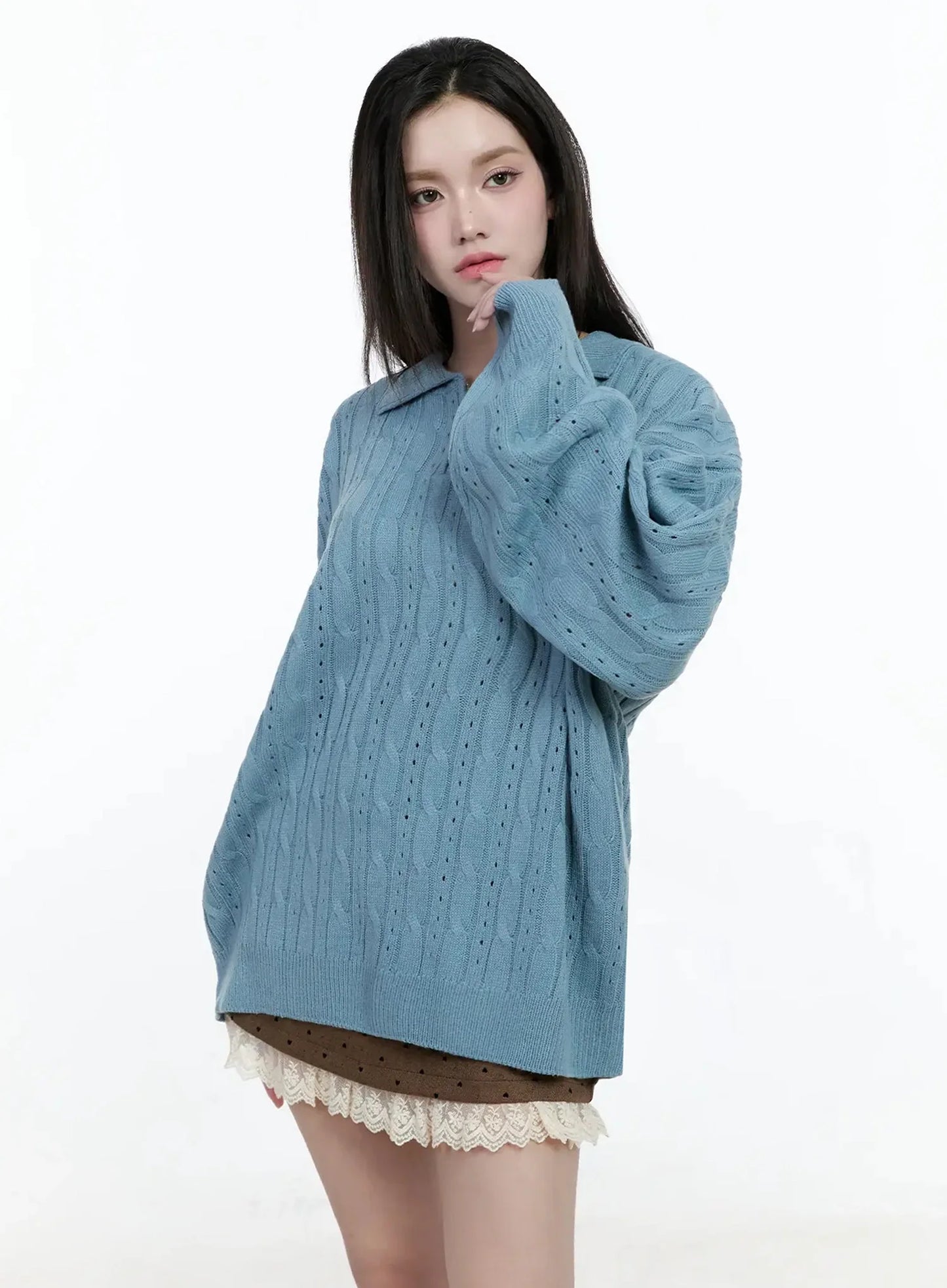 Cable Knit Half-Zip Sweater IO520