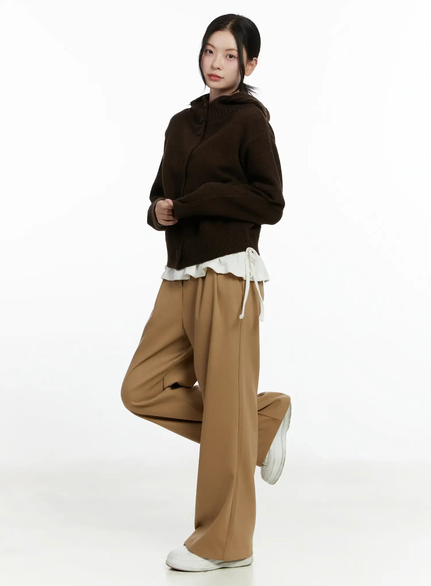 Button Hooded Knit Cardigan F502