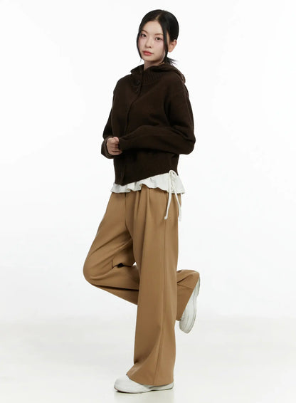 Button Hooded Knit Cardigan F502