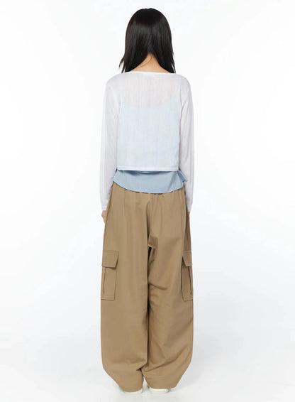 Casual Wide Leg Cargo Pants IU509