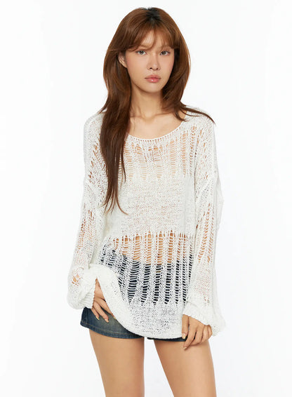 Casual Distressed Long Sleeve Sweater CU517