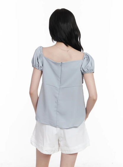 Chiffon Ruched Puff Sleeve Blouse CA510