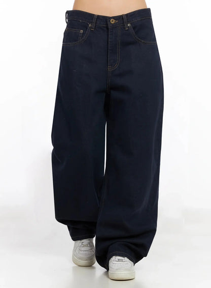 Annette Dark-Wash No-Fade Baggy Jeans IA507