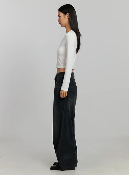Aubree Washed Wide Jeans IJ502