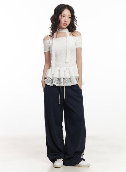 Angel Lace Wide-Leg Trackpants CA521