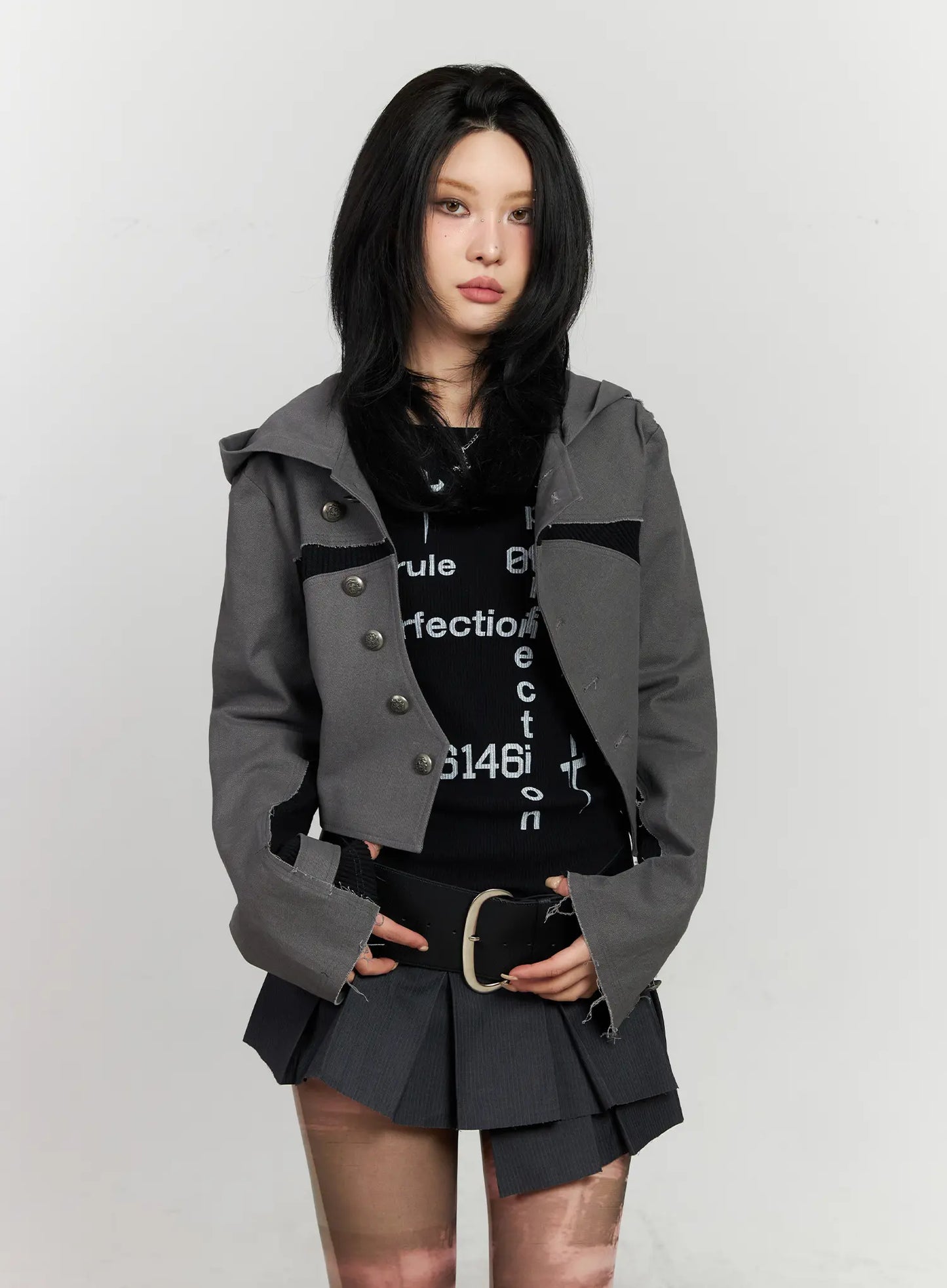 Asymmetric Button-Detail Hoodie CF527