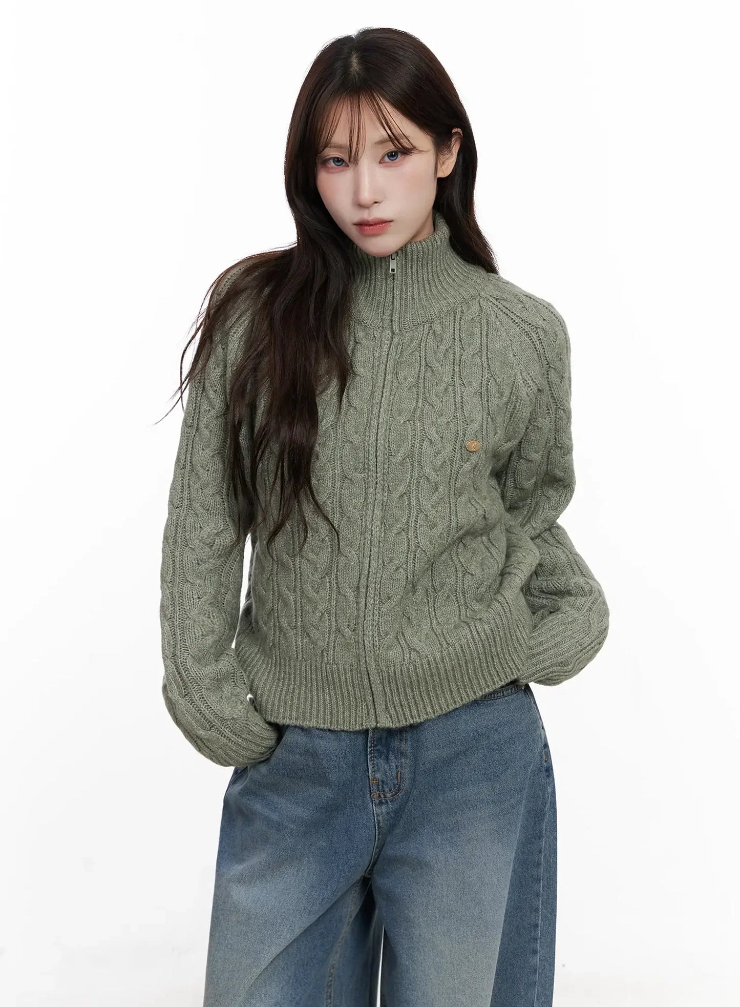 Cable Knit Zip-Up Jacket IN525