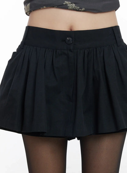 Chic Pleated Mini Skort with Elastic Waistband CJ526