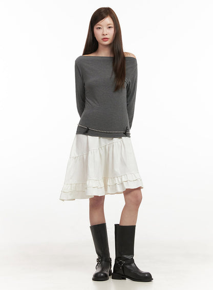 Chic Boat Neck Long Sleeve Top IJ527