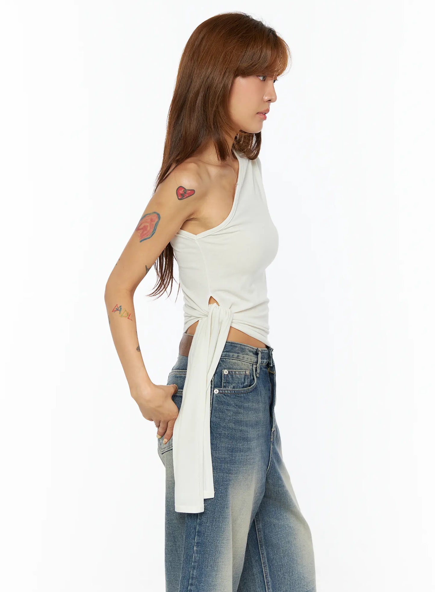Asymmetric One-Shoulder Tie Top CU517