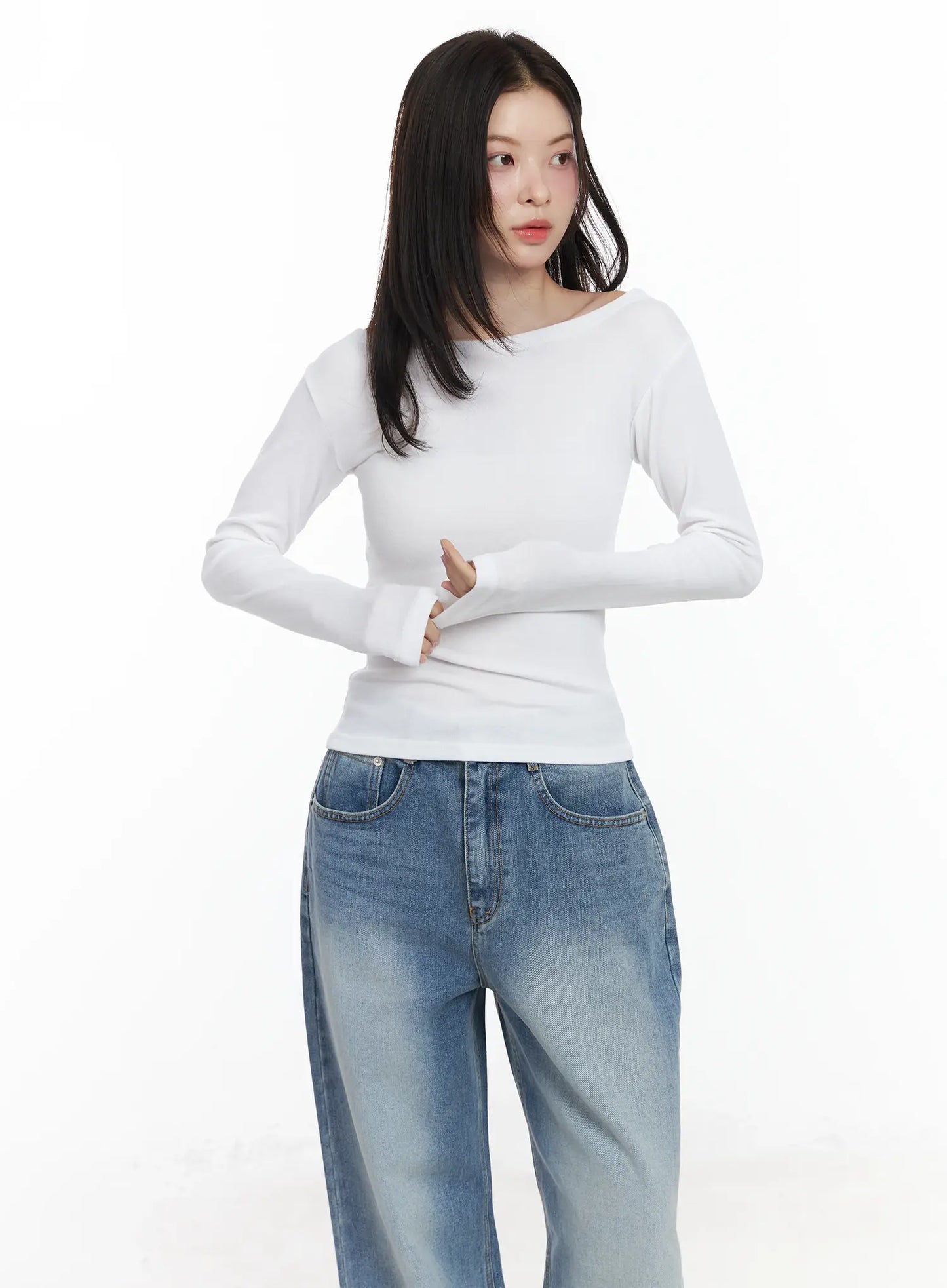 Basic Boat Neck Long Sleeve Top IF520